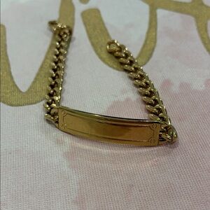 Gold Tone Medium Weight Link with Vintage Style Bar Chain Bracelet